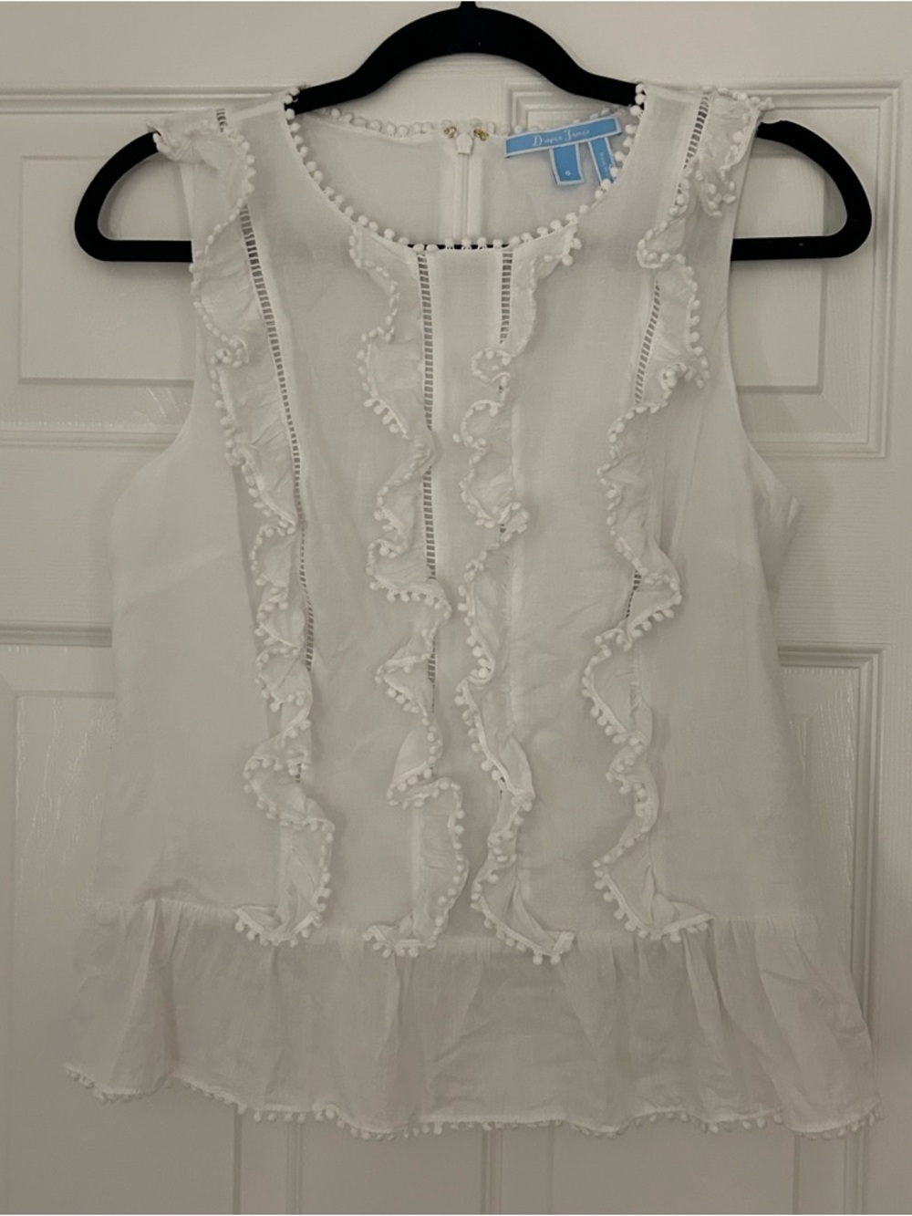 Draper James 100% Cotton white Ruffle-Trim Sleeveless Top 6